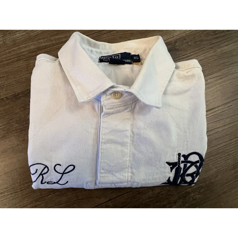 Rare Vintage POLO RALPH LAUREN Spell Out Scribble Polo Shirt 90s‎  White XL B29
